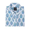 Wild Rose Men's Blue / White Ol-tarakwa Hand Block Print Cotton Long Sleeved Floral Shirt In Blue/white