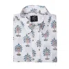 Wild Rose Men's White Mtende Hand Block Print Cotton Long Sleeved Floral Shirt In White