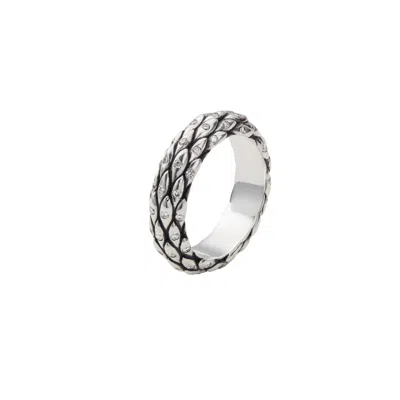 Wild Sons Men's White Diamonds & Silver Serpent Ring Size Y
