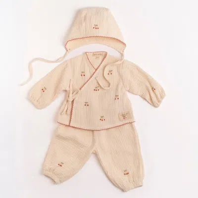 Wild Wawa Kids'  Gauze Bundle Set In Embroidered Cherries