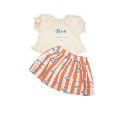 Wild Wawa Kids'  S/s Ruffle Skirt Set In Brown