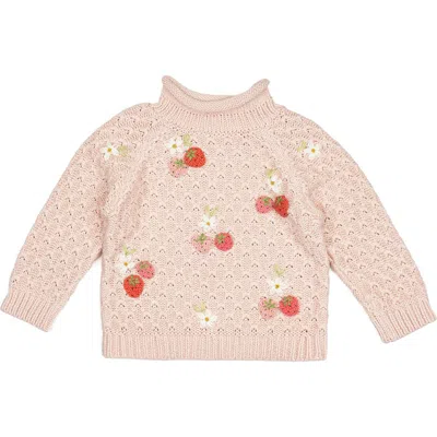 Wild Wawa Babies'  Strawberry Fields Sweater In Pink