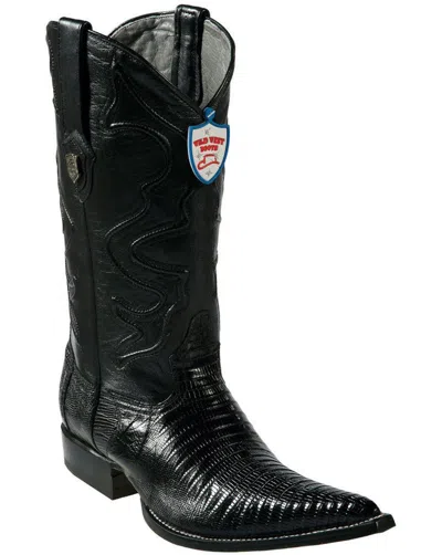 Pre-owned Wild West Boots Wild West Black 3x-toe Genuine Teju Lizard Western Cowboy Boot (ee)