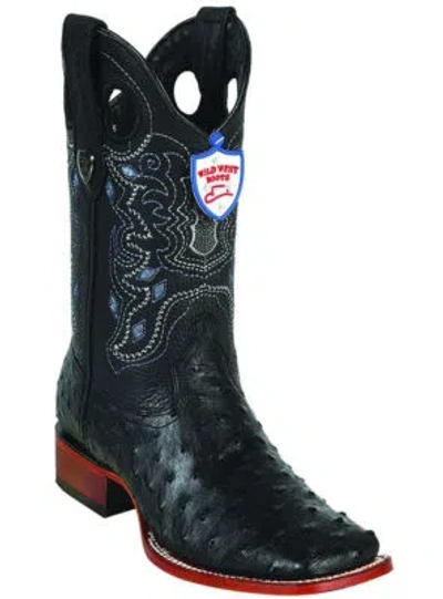 Pre-owned Wild West Boots Wild West Black Full Quill Ostrich Cowboy Boot Ranch-wide Square-toe (d)