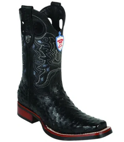 Pre-owned Wild West Boots Wild West Black Full Quill Ostrich Cowboy Boot Rodeo-square-toe Rubber Sole Ee+