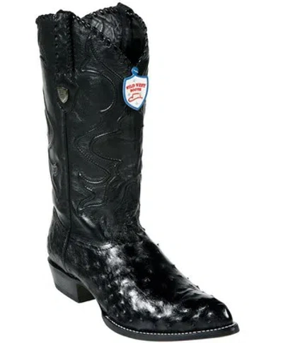 Pre-owned Wild West Boots Wild West Black Genuine Full Quill Ostrich Western Cowboy Boot J-toe (d)