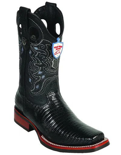 Pre-owned Wild West Boots Wild West Black Genuine Lizard Cowboy Boot Rodeo-square-toe Rubber Sole (ee+)