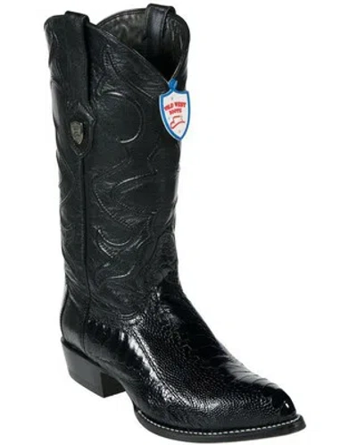 Pre-owned Wild West Boots Wild West Black Genuine Ostrich Leg Western Cowboy Boot J-toe (ee+) 2990505