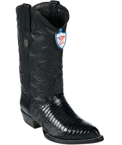 Pre-owned Wild West Boots Wild West Black Genuine Teju Lizard Western Cowboy Boot J-toe