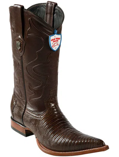 Pre-owned Wild West Boots Wild West Brown 3x-toe Genuine Teju Lizard Western Cowboy Boot (ee+)