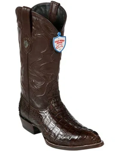 Pre-owned Wild West Boots Wild West Brown Caiman Crocodile Tail Western Cowboy Boot J-toe (ee) 2990107