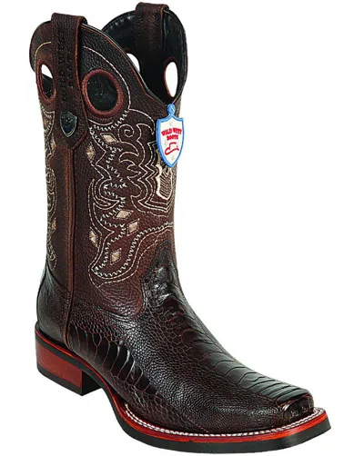 Pre-owned Wild West Boots Wild West Brown Genuine Ostrich Leg Cowboy Boot Rodeo-square-toe Rubber Sole Ee+