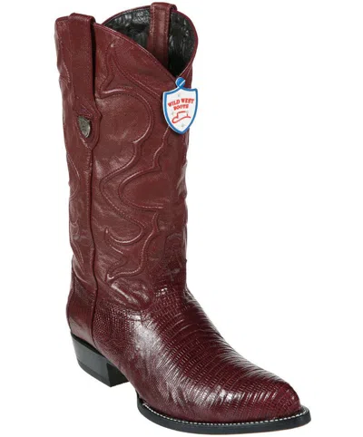 Pre-owned Wild West Boots Wild West Burgundy Genuine Teju Lizard Western Cowboy Boot J-toe In Red