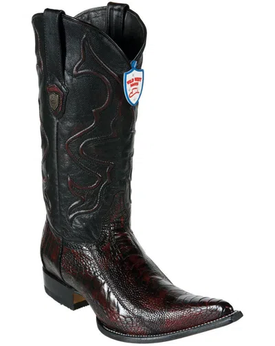 Pre-owned Wild West Boots Wild West Cherry Black 3x-toe Genuine Ostrich Leg Western Cowboy Boot (ee)