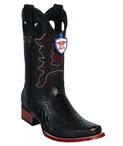 Pre-owned Wild West Boots Wild West Cherry Genuine Ostrich Leg Cowboy Boot Rodeo-square-toe (ee)