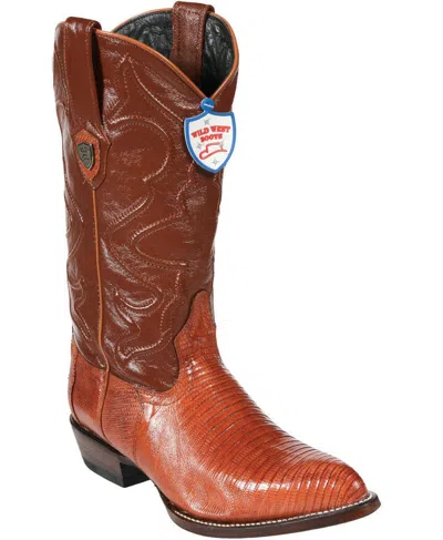 Pre-owned Wild West Boots Wild West Cognac Genuine Teju Lizard Western Cowboy Boot J-toe In Brown