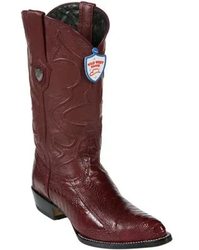 Pre-owned Wild West Boots Wild West Genuine Burgundy Ostrich Leg Cowboy Western Boots J Toe Handmade Ee In Red