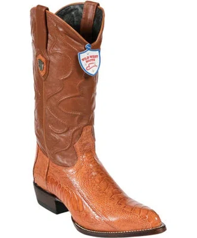 Pre-owned Wild West Boots Wild West Genuine Cognac Ostrich Leg Cowboy Western Boots J Toe Handmade D In Brown