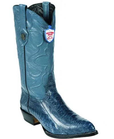 Pre-owned Wild West Boots Wild West Genuine Jean Blue Ostrich Leg Cowboy Western Boots J Toe Ee+ 2990514