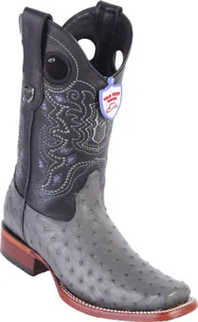 Pre-owned Wild West Boots Wild West Gray Full Quill Ostrich Cowboy Boot Rodeo-square-toe (ee+)
