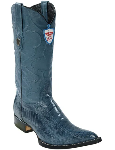 Pre-owned Wild West Boots Wild West Jean Blue 3x-toe Genuine Ostrich Leg Western Cowboy Boot (ee)