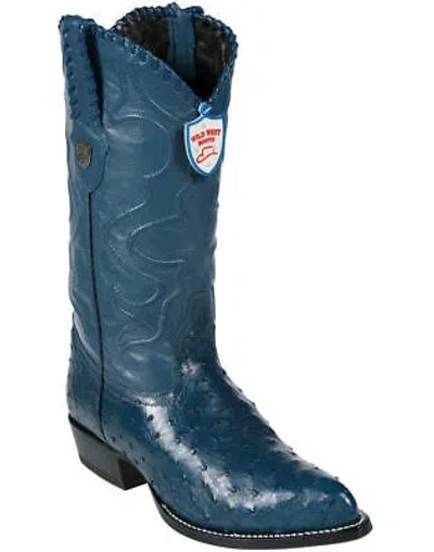 Pre-owned Wild West Boots Wild West Jean Blue Genuine Full Quill Ostrich Western Cowboy Boot J-toe (ee)