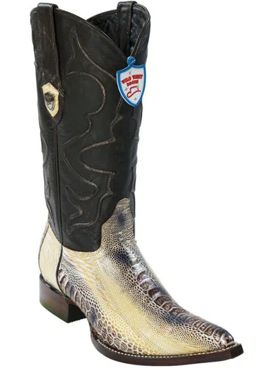 Pre-owned Wild West Boots Wild West Natural 3x-toe Genuine Ostrich Leg Western Cowboy Boot (d) In Beige