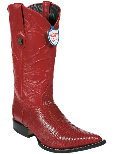 Pre-owned Wild West Boots Wild West Red 3x-toe Genuine Teju Lizard Western Cowboy Boot (ee+)