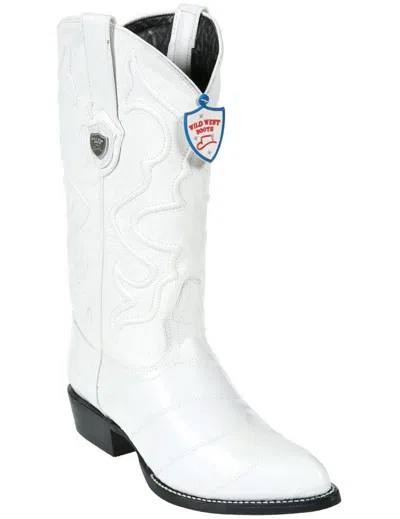 Pre-owned Wild West Boots Wild West White Genuine Eel Western Cowboy Boot J-toe (ee)