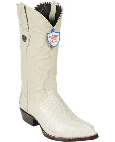 Pre-owned Wild West Boots Wild West Winter White Caiman Crocodile Tail Western Boot J-toe (ee+) 2990104