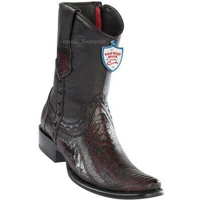 Pre-owned Wild West Dress Boot, Ostrich Leg Leather, Dubai Zipper, Color Black Cherry