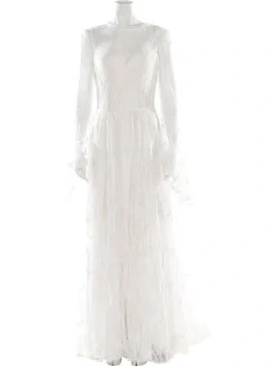 Pre-owned Wilderly Lace Pattern Long Dress In White