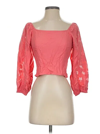 Wildfang 3/4 Sleeve Top Pink Sweetheart Neckline Tops In Red
