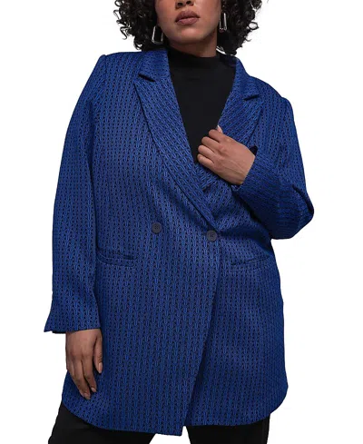Wildfang Plus The Empower Jacquard Double Breasted Blazer In Blue