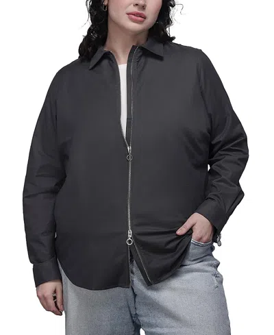 Wildfang Plus The Essential Long Sleeve Oxford Zip Up Shirt In Gray