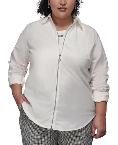 Wildfang Plus The Essential Long Sleeve Oxford Zip Up Shirt In White