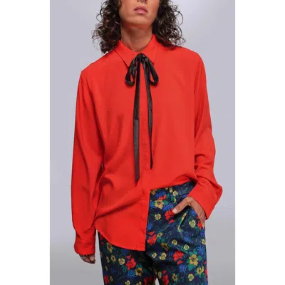 Wildfang The Empower Long Sleeve Bow Button Up In Red