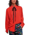 Wildfang The Empower Long Sleeve Bow Button Up Shirt In Red
