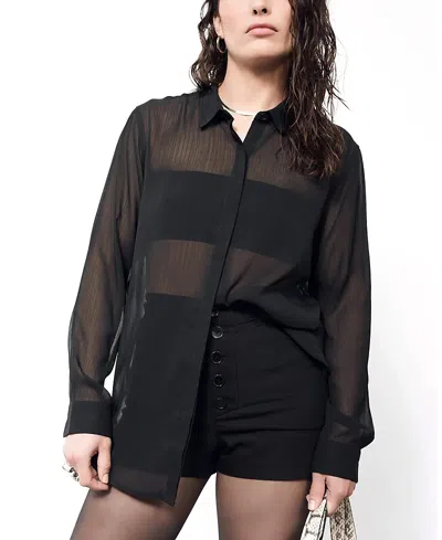 WILDFANG THE EMPOWER SHEER LONG SLEEVE BUTTON UP SHIRT