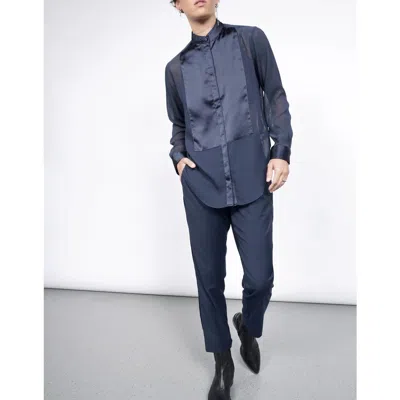 Wildfang The Empower Sheer Long Sleeve Tuxedo Button Up In Navy
