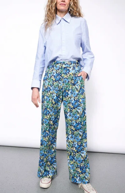 Wildfang The Empower Wide Leg Trouser In Carnations Navy Multi