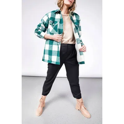 Wildfang The Essential Flannel Fleece Lined Shacket In Forest/white