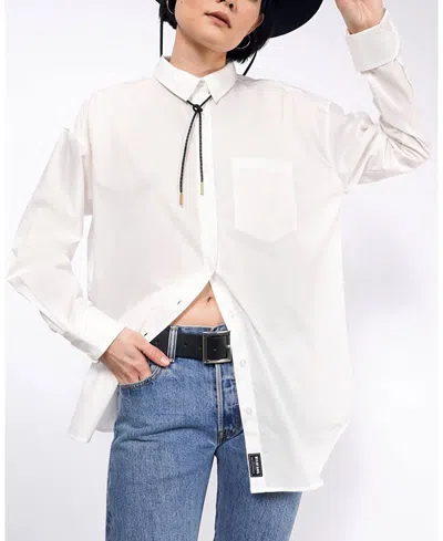 Wildfang The Essential Long Sleeve Oversized Wrap Button Up Shirt In White