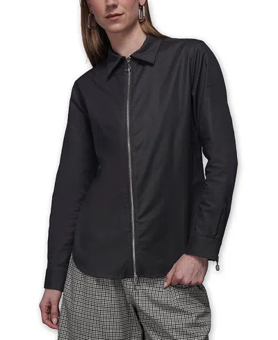 Wildfang The Essential Long Sleeve Oxford Zip Up Shirt In Black