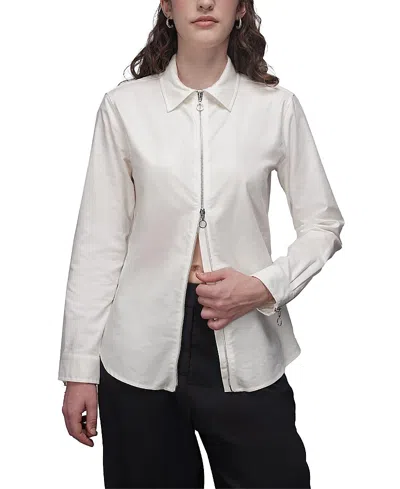 Wildfang The Essential Long Sleeve Oxford Zip Up Shirt In White