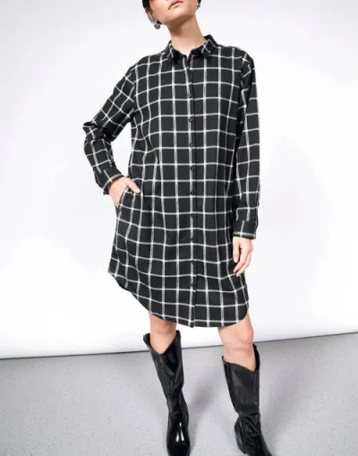 Wildfang The Essential Plaid Long Sleeve Shirt Dress In Black/white