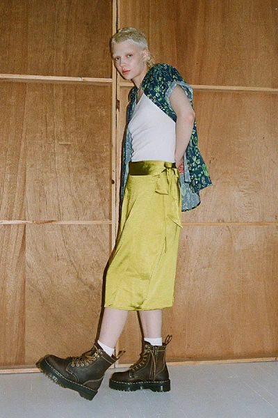 Wildfang Uo Exclusive The Empower Satin Wrap Skirt In Chartreuse At Urban Outfitters
