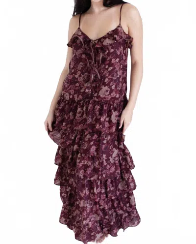 Wildflower Women's Floral Print Ruffle Tiered Maxi Dress In Wine In Burgundy
