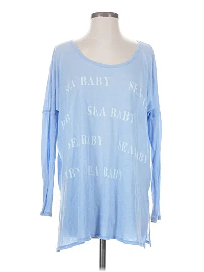 Pre-owned Wildfox Long Sleeve Top Blue Scoop Neck Tops