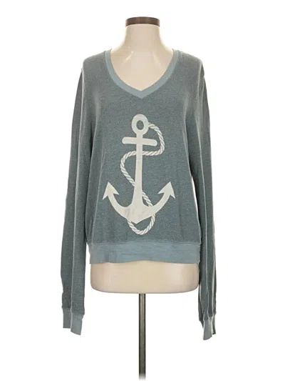 Pre-owned Wildfox Long Sleeve Top Gray Scoop Neck Tops